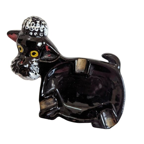 Vintage Poodle ashtray soap dish decor Redware clay black white red - Picture 1 of 6